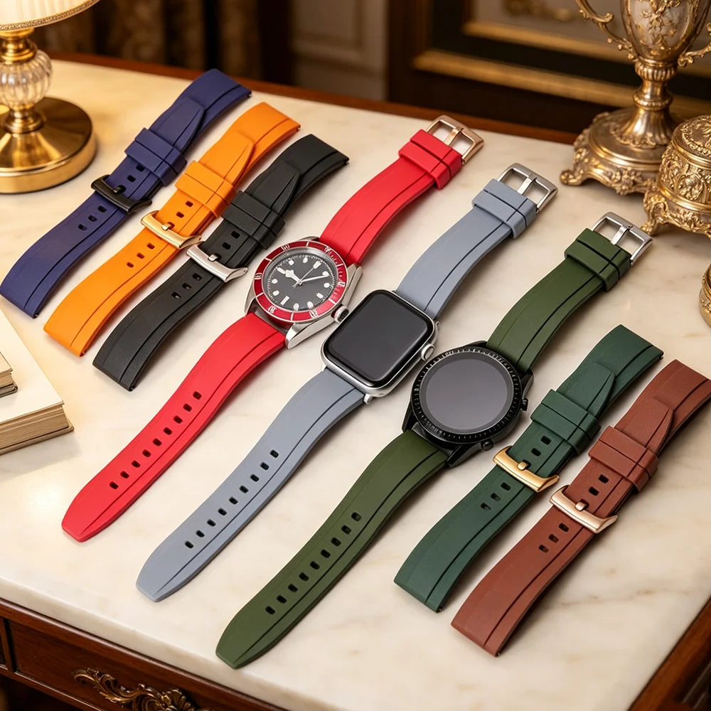 Durable Fluororubber Vulcanized FKM Rubber Watch Strap Silicone Smart Wristband 20mm 21mm 22mm for Diver Silicone Watch Band