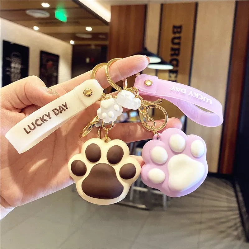 New Arrival Cute Creative 3D Cartoon PVC Cat Paw Claw Pendant Keyring Keychain Soft Rubber Car Keychain Accessories