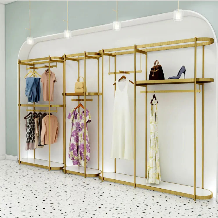 Popular Design Wholesale Metal Clothing Display Stand Rack Boutique Garment Store Showroom Furniture Decoration