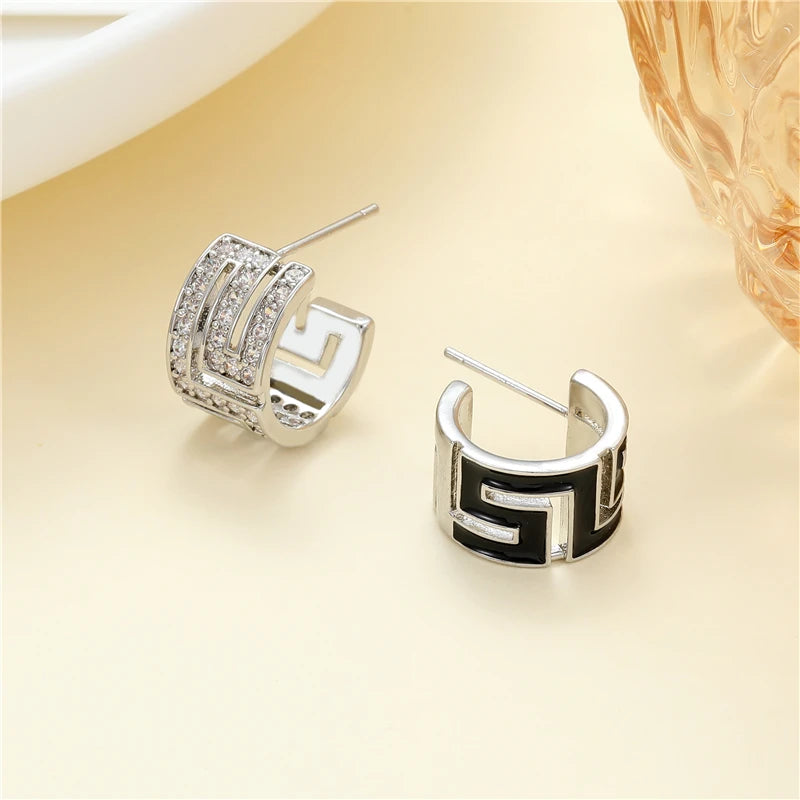 Wholesale High Quality Jewelry Earrings Sliver Trendy CZ Brass Enamel Black Palladium Stud Earrings Plating for Women
