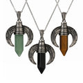 Natural Stone Quartz Hexagonal Agate Bullet Pendulum Crystal Pendant Necklace for Women and Men Stainless Steel Chain
