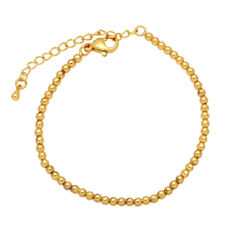 Classic Gold Plated Stainless Steel Bead Bracelet Non-Tarnish Waterproof With Zircon Main Stone Fashion Jewelry Bangles
