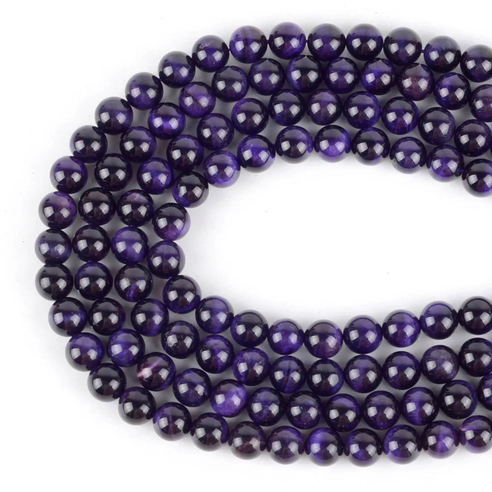 4 6 8 10 12mm Natural Purple Tiger Eye Stone Beads for Jewelry Making Round Loose Spacer Beads DIY Bracelet Necklace 15"