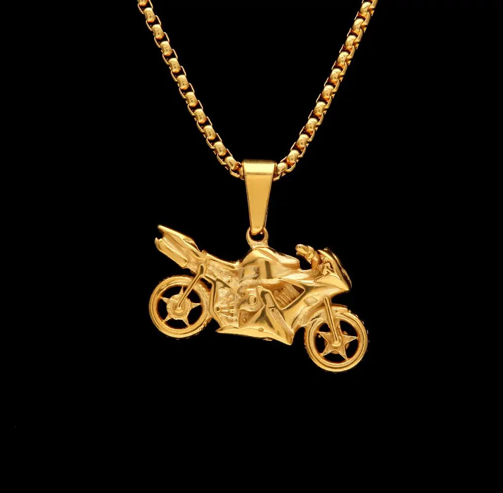 Hot Punk Men Stainless Steel Motorcycle Pendant Necklace 18k Gold Plated Jewelry Hip Hop Motorbike Necklace Gothic