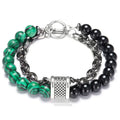Men's Women's Cool Bracelet Syn.Turquoise Black Onyx Agate Beads Metal&Natural Stone Healing Crystal Metal Link Gift