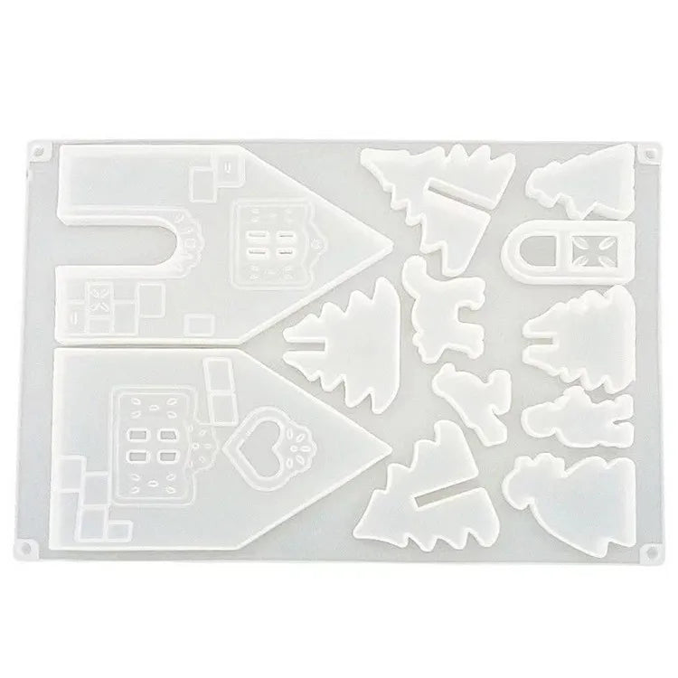 Hot Selling 3D House Shape DIY Silicone Crystal Epoxy Resin Mould Food Grade Christmas Theme Fondant Mold