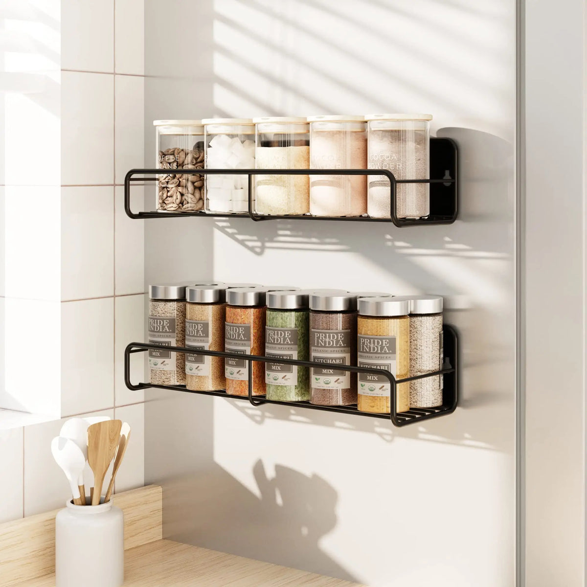 Kitchen Space Saving Super Strong 2 Layers Fridge Refrigerator Side Magnetic Spice Rack Shelf Organizer for Refrigerator