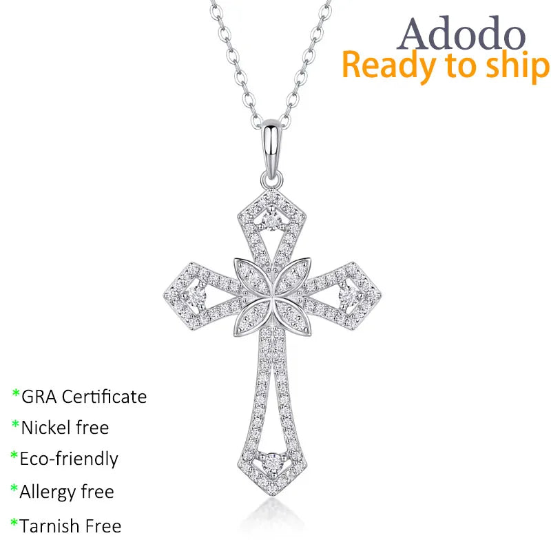 Premium Quality Jewelry VVS GRA Full Moissanite Cross Pendant Necklaces S925 Silver Gold Plated Four Leaf Clover for Women