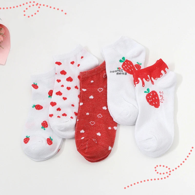 Fashionable One-Size Low Cut Socks Cute Fruit Jacquard Designs Youthful Cotton Ankle Socks for School Girl Women