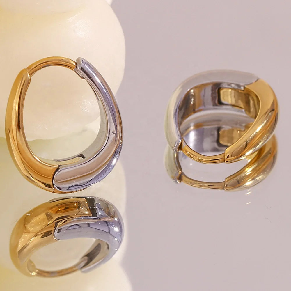 New Trendy 18K Gold Plated Stainless Steel Woman Jewelry Waterproof Non Tarnish Loop Hoops Earrings