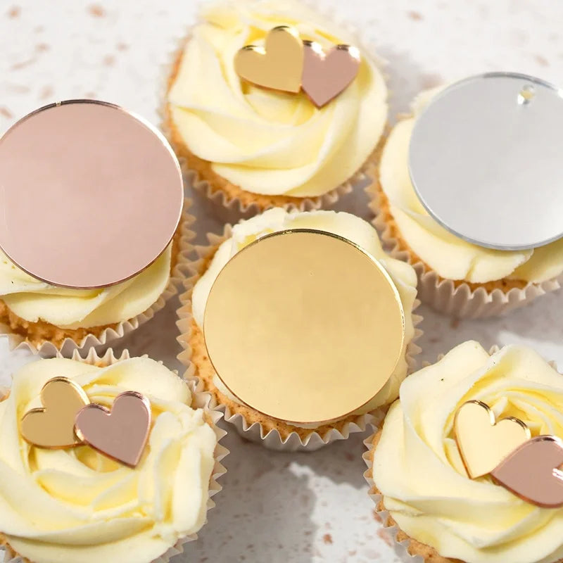 Personalised Gold Mirror Round Cupcake Happy Birthday Topper Acrylic Cupcake Topper Name Cake Topper Name Cake Charms Custom