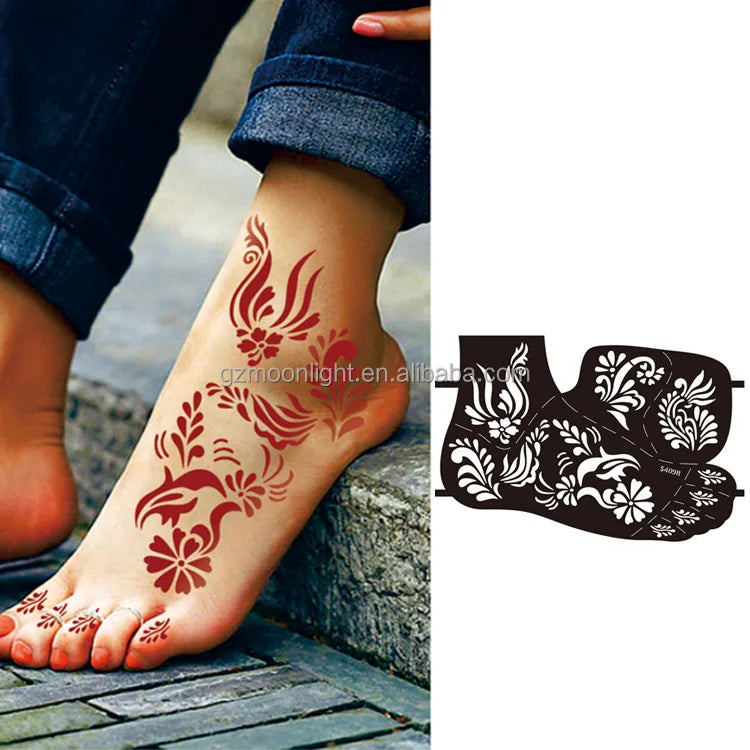 Custom Red PVC 3-Layer Reusable Temporary Henna Tattoo Sticker Body Cosmetic Application 2pc/opp Bag Moonlight China Customized