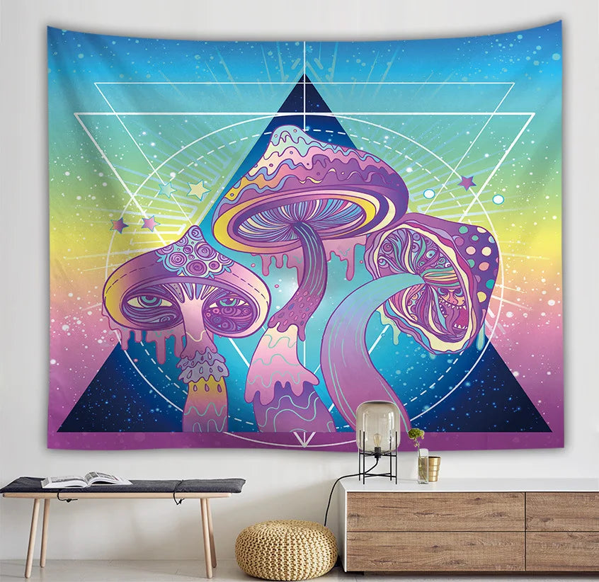 Mushroom Forest Tapestry Fantasy Starry Night Moon Pine Tree Wall Tapestry for Bedroom Aesthetic Butterfly Small Tapestries MegaBDM