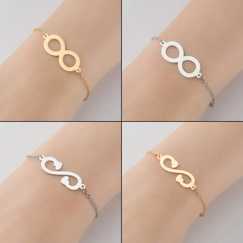 Fashion Non Tarnish Silver 18K Gold Plated Stainless Steel Women Charm Infinity Bracelet Jewelry