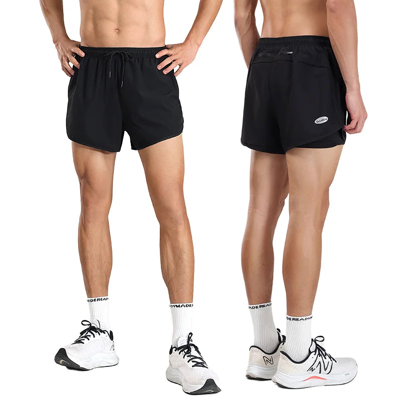 Men's Custom Logo Printed 2-in-1 Zip Pocket Train Shorts Comfortable Nylon Athletic Marathon Running Pants Elastic Waist New Gym
