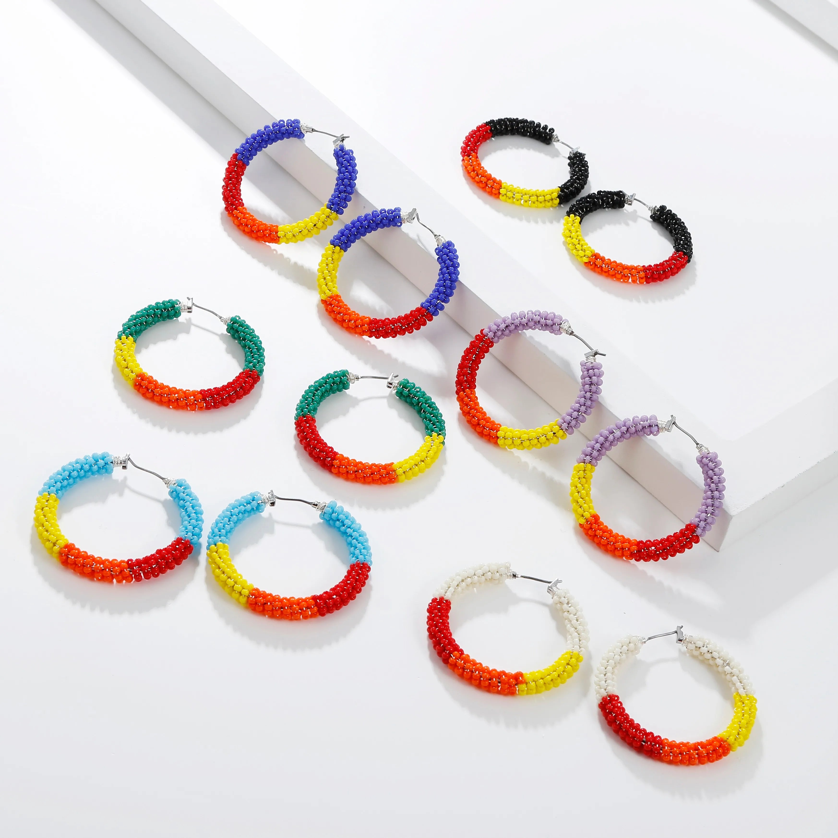Aretes Handmade Jewelry Rainbow Colors Boho Seed Beads Hoop Woven Miyuki Earrings for Women