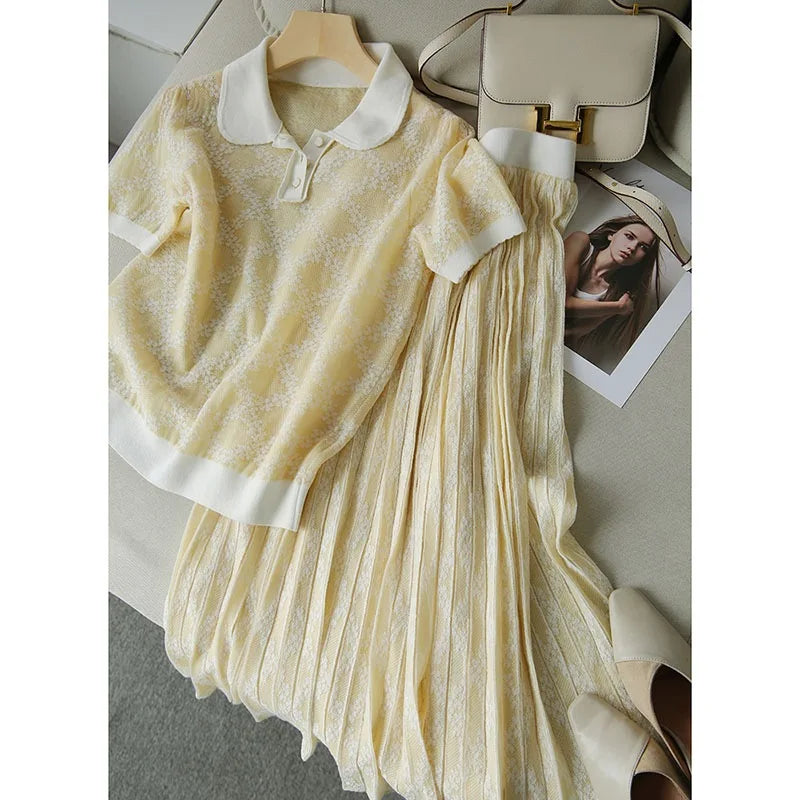 Wholesale 2026 Summer Light Mature Wind Hong Kong Style Salt Style Wear Short Sleeve Women's Half Length Skirt Women's Set