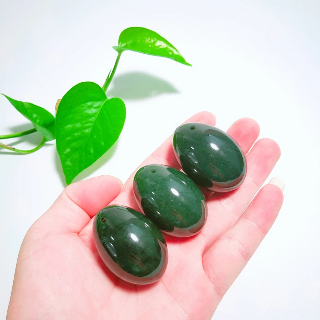 Huiying Real Natural Nephrite Jade Eggs Set Kegel Egg with Drilled Hole for Women