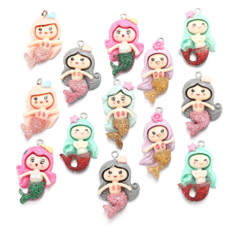 Animal Resin Pendant Cartoon Mermaid Pendant for Charm Jewelry Making DIY Necklace Keychain Bracelet Earring 17x38mm W312