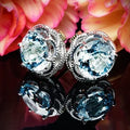 Huitan Beautiful Shiny Big Round Sun Flower Gemstone Zircon Stud Earrings Girls 925 Silver Plated Sweet Earrings Women