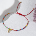 Go2boho 2024 Women's Bohemian 18K Gold Plated Multi-Color Beaded Jewelry Trendy Golden Cross Pendant Bracelet for Anniversary