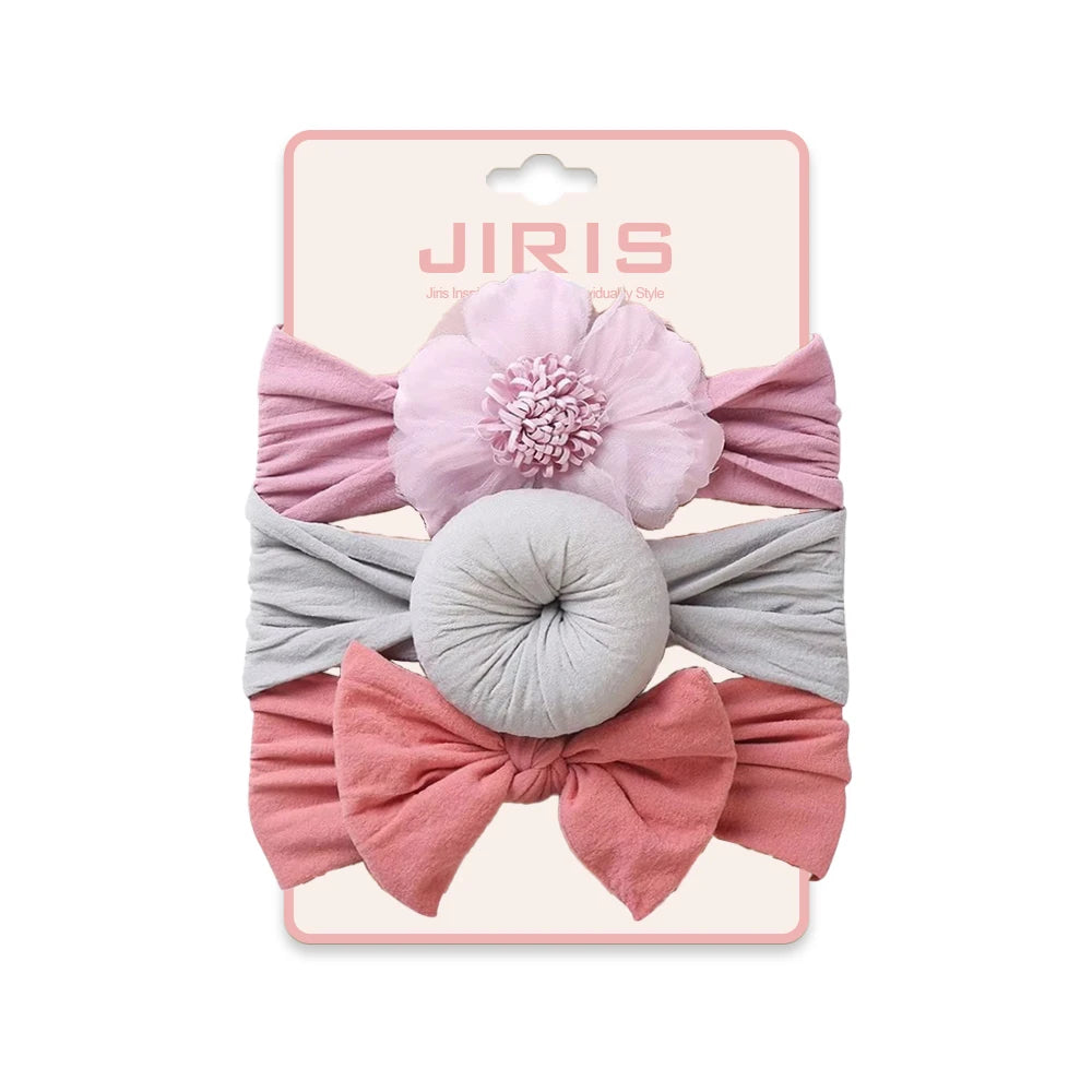 JIRIS 3pcs Solid Color Soft Nylon Elastic Baby Bows Headband Sets Knotted Newborn Baby Girl Headbands Hair Accessories Kids