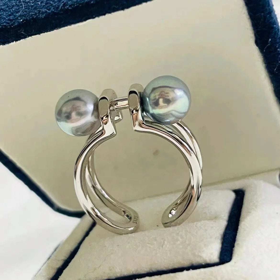 R1231 9-10mm Natural Freshwater Pearl Ring Accessory 925 Sterling Silver Adjustable Size Engagement Jewelry Ring for Women