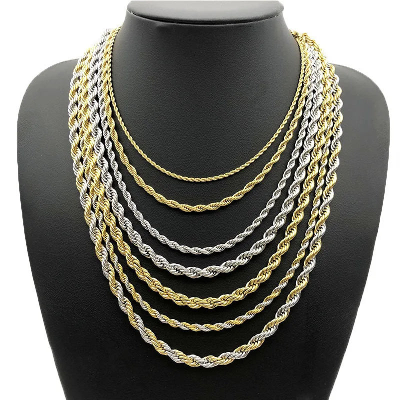 Rope Necklace Factory Cheap Price Fashion Stainless Steel Twist Chain Mens 18k Gold Plated Rope Chain Necklace