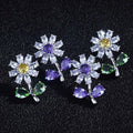 CAOSHI Women Daisy Stud Earrings with Green Leaf Yellow Flower Fancy Ear Cute CZ Girls Trendy Earrings Silver Plating