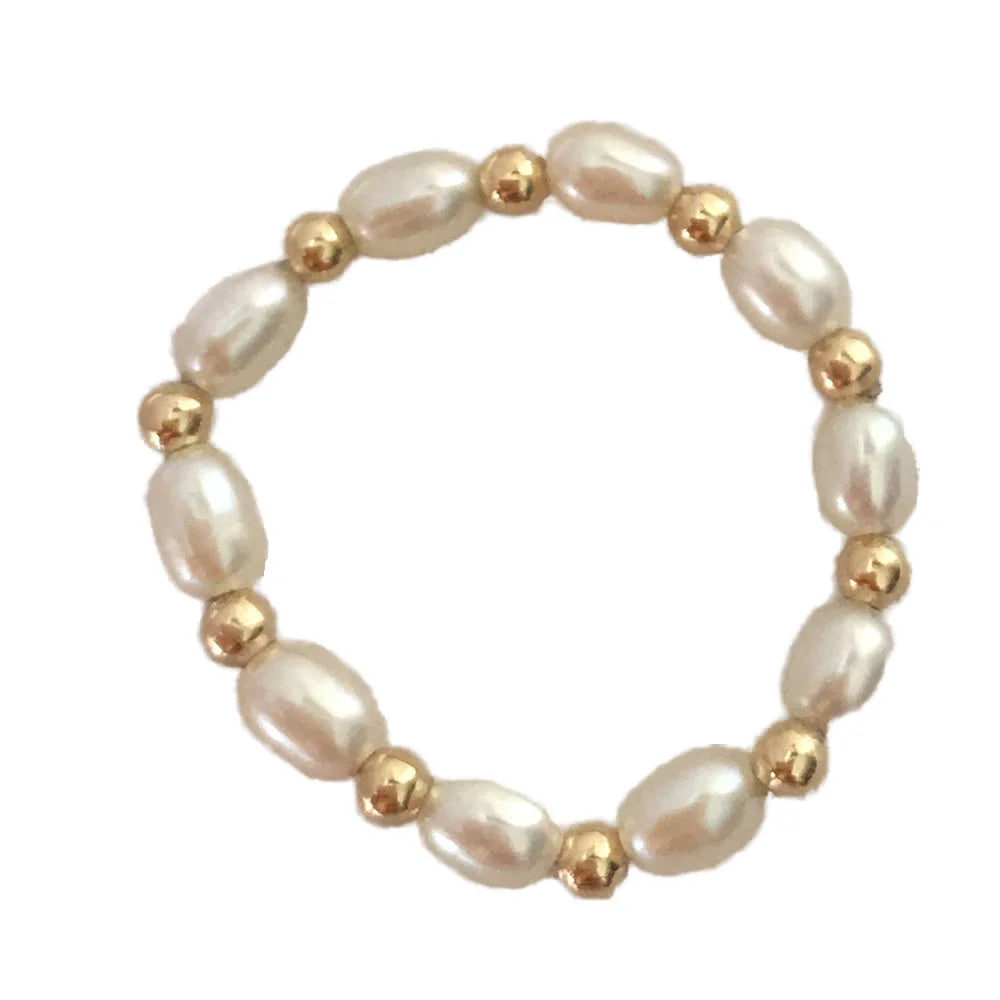 High Quality AAA 14K Gold Filled Handmade Freshwater Rice Pearl Ring for Girls 2-3 MM Length 5.5 Cm/6 Cm