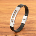Trendy Hollow Stainless Steel Genuine Leather Bracelet Creative Mens Leather Bracelet with Stainless Steel Buckle