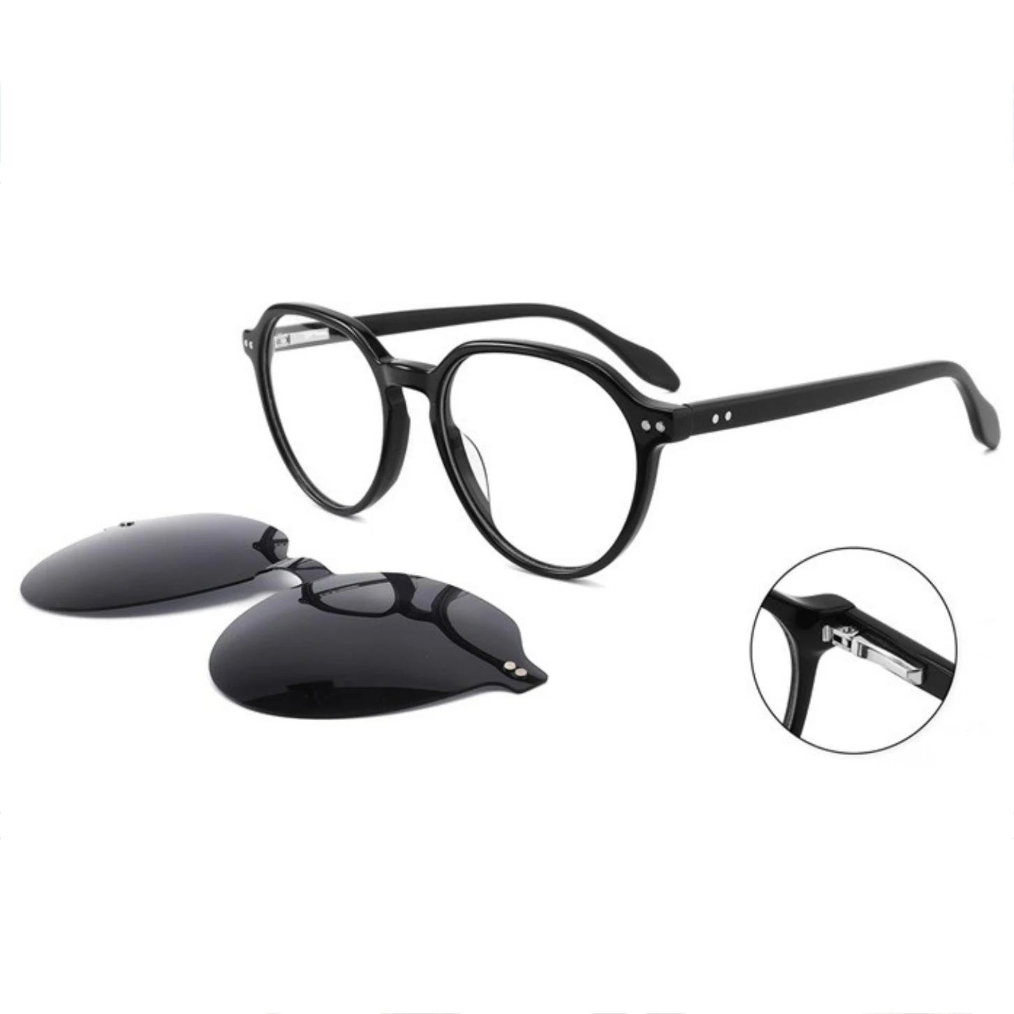 DOISYER Unisex Classic Acetate Optical Eyeglasses Pilot Style UV400 Polarized Magnetic Clip Sunglasses Frames for Men Women