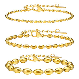 Non Tarnish Stainless Steel Gold Beads Bracelet 18k Gold Plated Fashion Adjustable Bracelet for Women