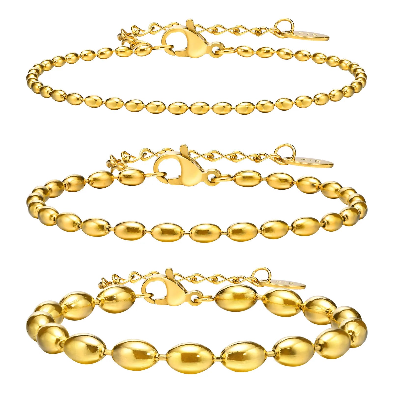 Non Tarnish Stainless Steel Gold Beads Bracelet 18k Gold Plated Fashion Adjustable Bracelet for Women
