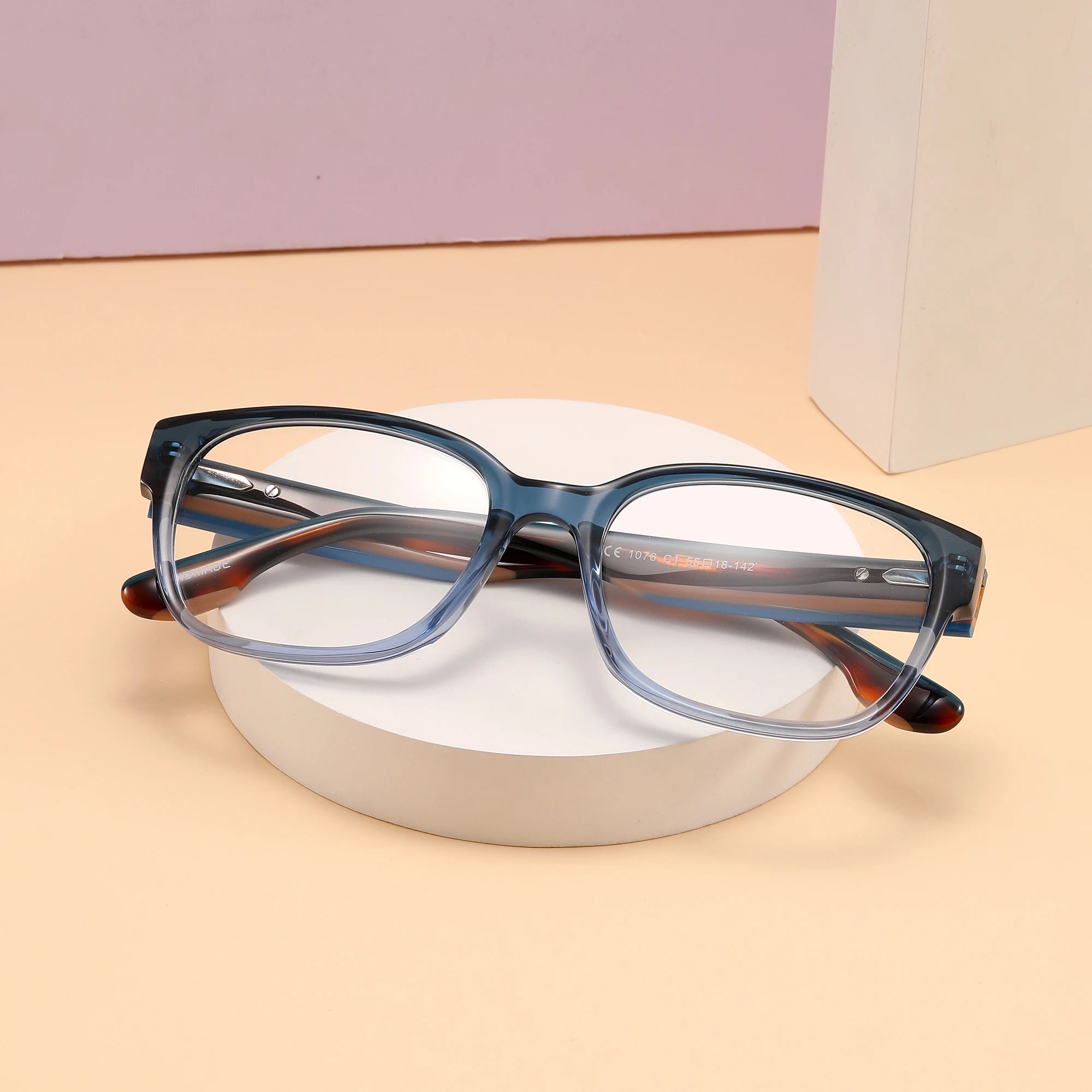 Good Quality Handmade Thick Acetate Spring Hinge Luxury Vintage Design Square Optical Frame Plat Lens Eyeglass 2024