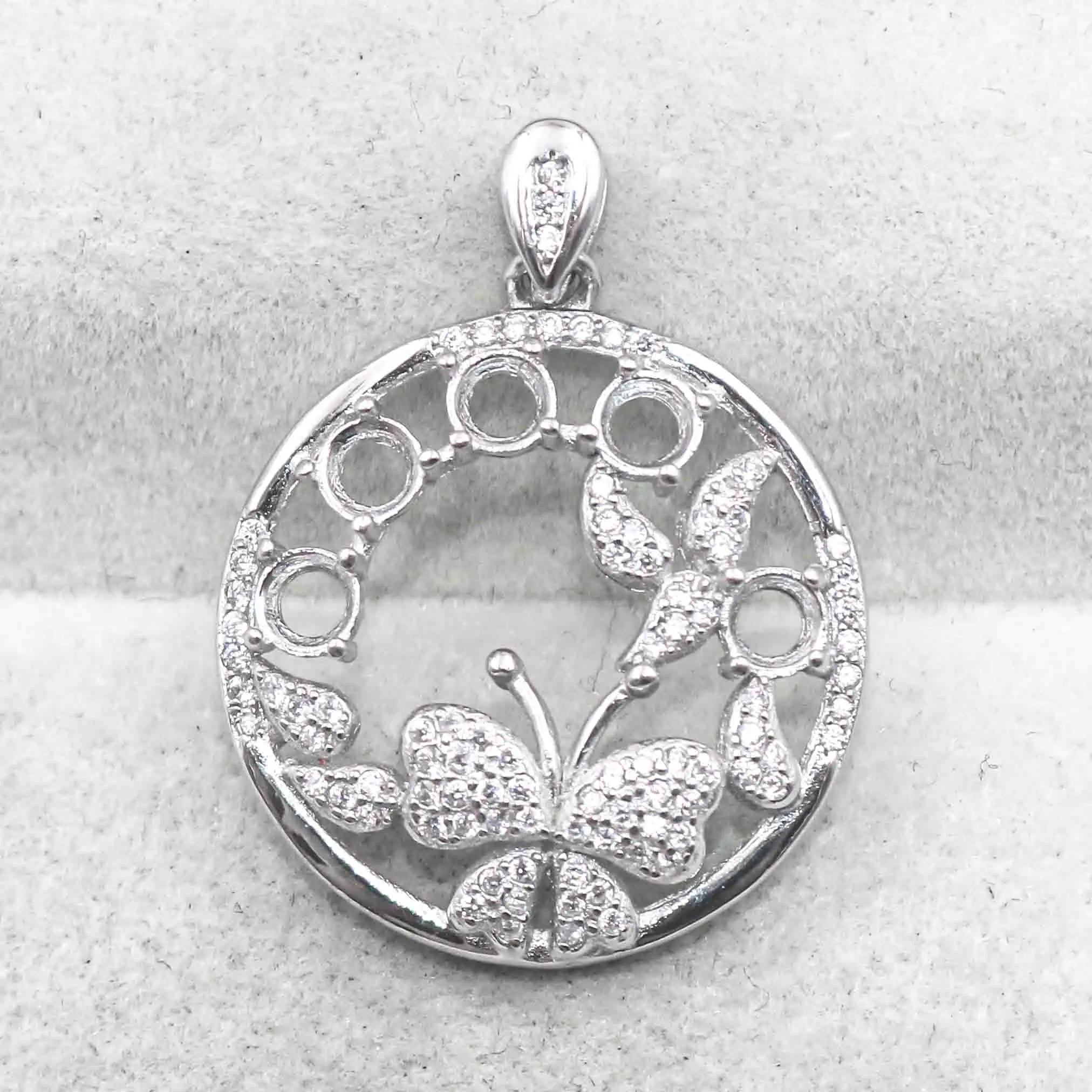 Sterling Silver 4*4mm Semi Mount Pendant Empty Frame Blank Support Setting S925 Base Holder Without Center Stone for DIY Inlay