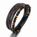 Wholesale Tiger's Eye Lava Natural Stone Bead Customizable Bracelets Jewelry Alloy Magnetic Clasp Leather Bracelet