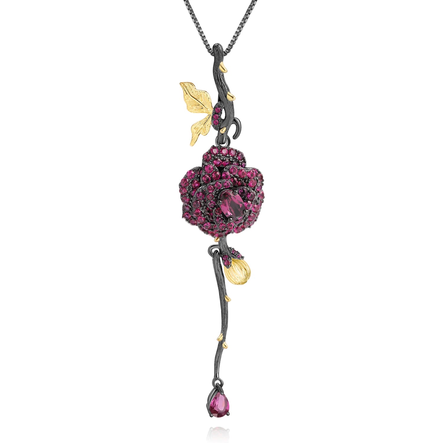 C7630 Abiding Delicate Necklace Rhodolite Garnet Lab Created Ruby Necklace Pendant Silver Flower Women Necklace