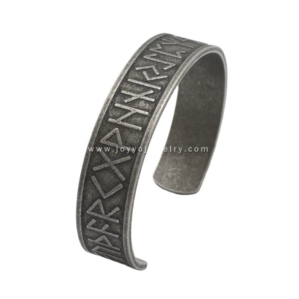 Custom Black Amulet Vintage Stainless Steel Runes Viking Adjustable Cuff Bangle Bracelet