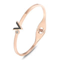 Silver Rose Gold Titanium Steel Alphabet v Bracelet with Diamond