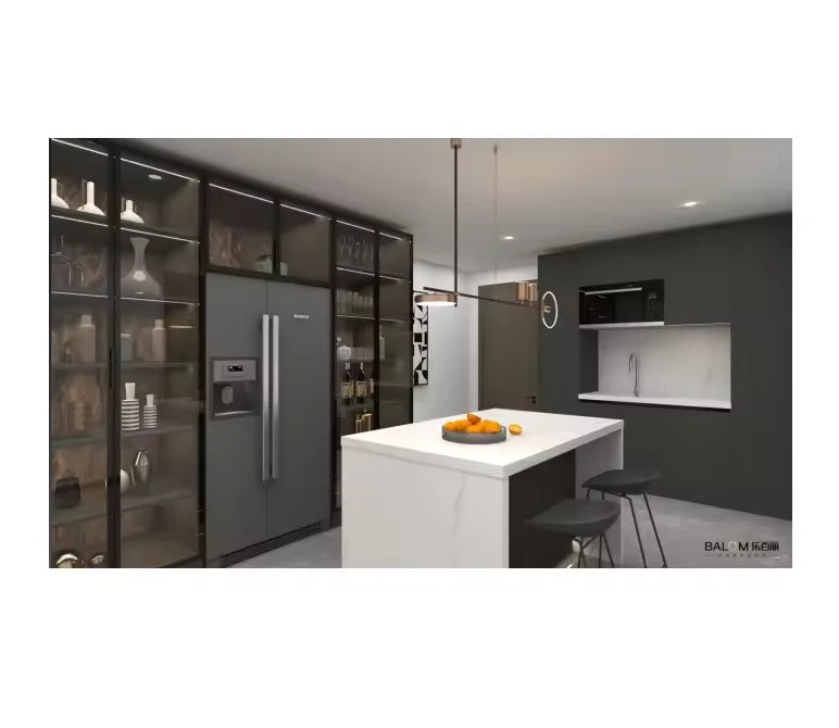 Modern Style Dark Grey New Design One Stop Service Kitchen Whole House Customization Glass Door Kitchen Pantry Kitchen Cabinets