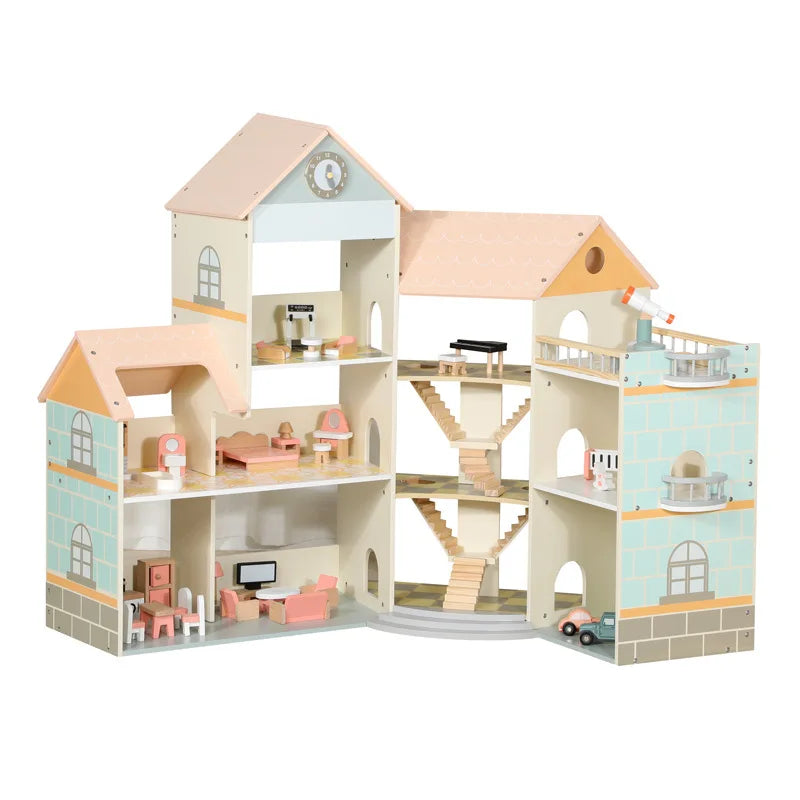 COMMIKI Large Corner Doll House Villa Castle Children's Room Simulated Life Scene Wooden Simulation Play House Toys