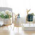 Modern Gold Metal Deer & Flower Vase Holder New Home Decoration with Power Coated Metal Stand for Garden