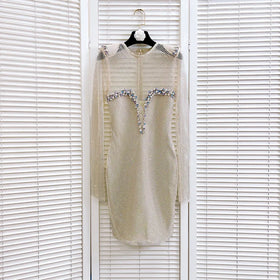 Ladies Party Model Style Stretch Colorful Crystals Mesh Diamond Decorations Slim Diamond Dress