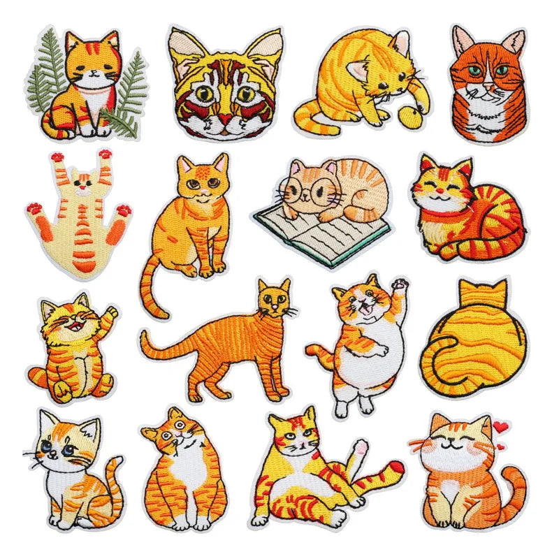Factory Sell Iron on  Embroidery  Cute  Yellow  Cat Patch for Decoration