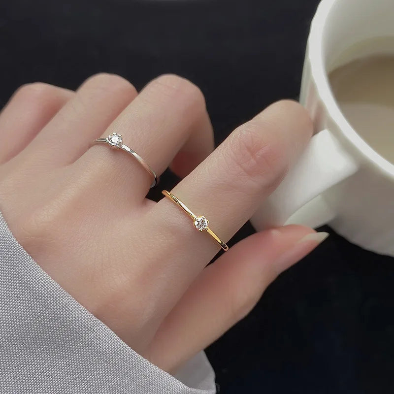 Simple 925 Sterling Silver Single CZ Zircon Joint Rings for Women Jewelry