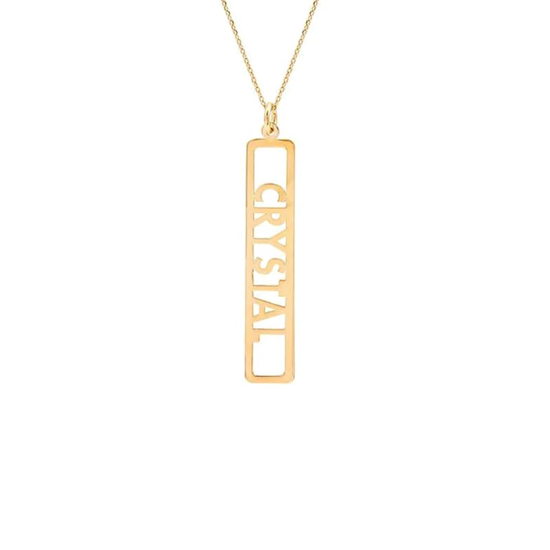 18K Gold Personalised Name Necklace Minimalist Stainless Steel Cut-out Vertical Bar Pendant Necklace Birthday Christmas Gift