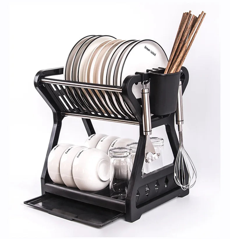 Double Layer Dish Drying Rack Over Sink Organizer Dish Dryer Rack Cup Holder Utensil Holder With Sink for Kitchen Supplies