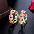 Women Girls Colorful Cubic Zirconia Stone Micro Paved Small Round Chain Hoop Earrings Costume Jewelry Daily Wear Ear Accessories