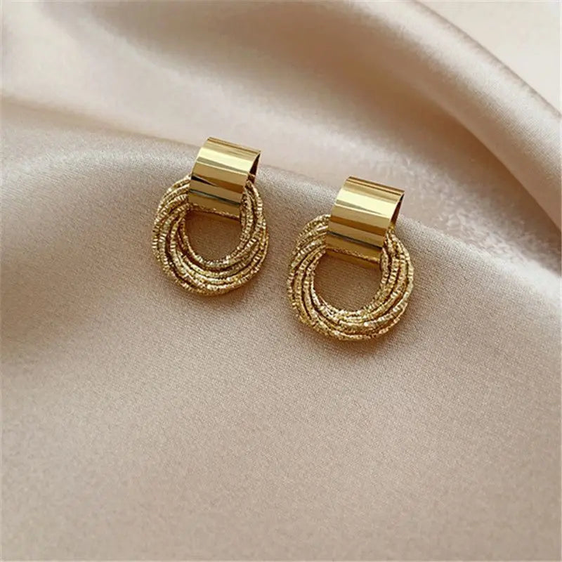 Lateefah Vintage Circle Multilayer Twist Women Gift Stainless Steel Geometry Skeleton Earrings